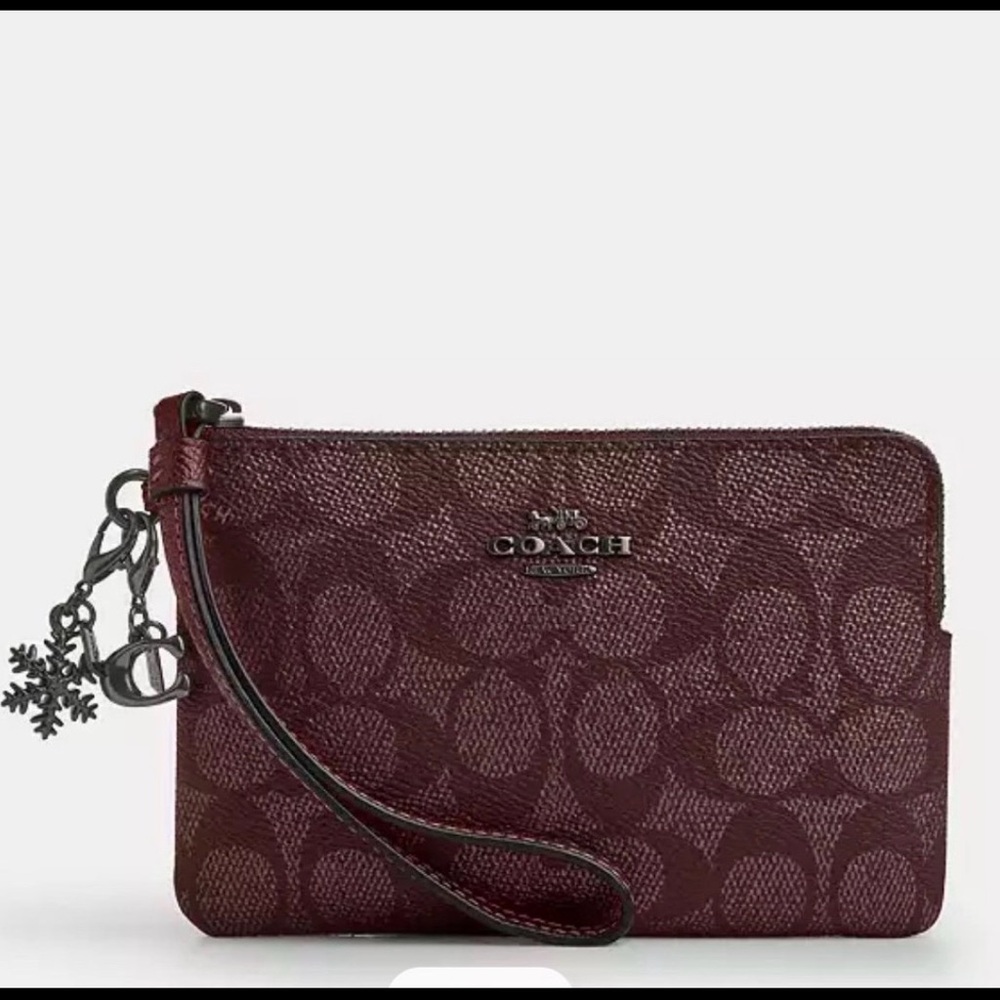Coach Boxed Corner Zip Wristlet In Signature Canvas With Charms